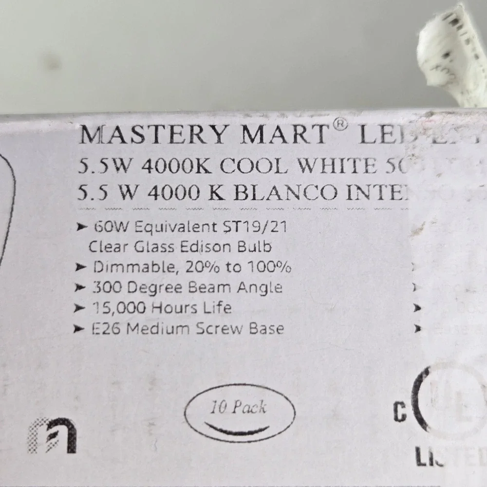 MASTERY MART LED 5.5W 4000K Cool White ST1921 Edison Bulb 10 Pack